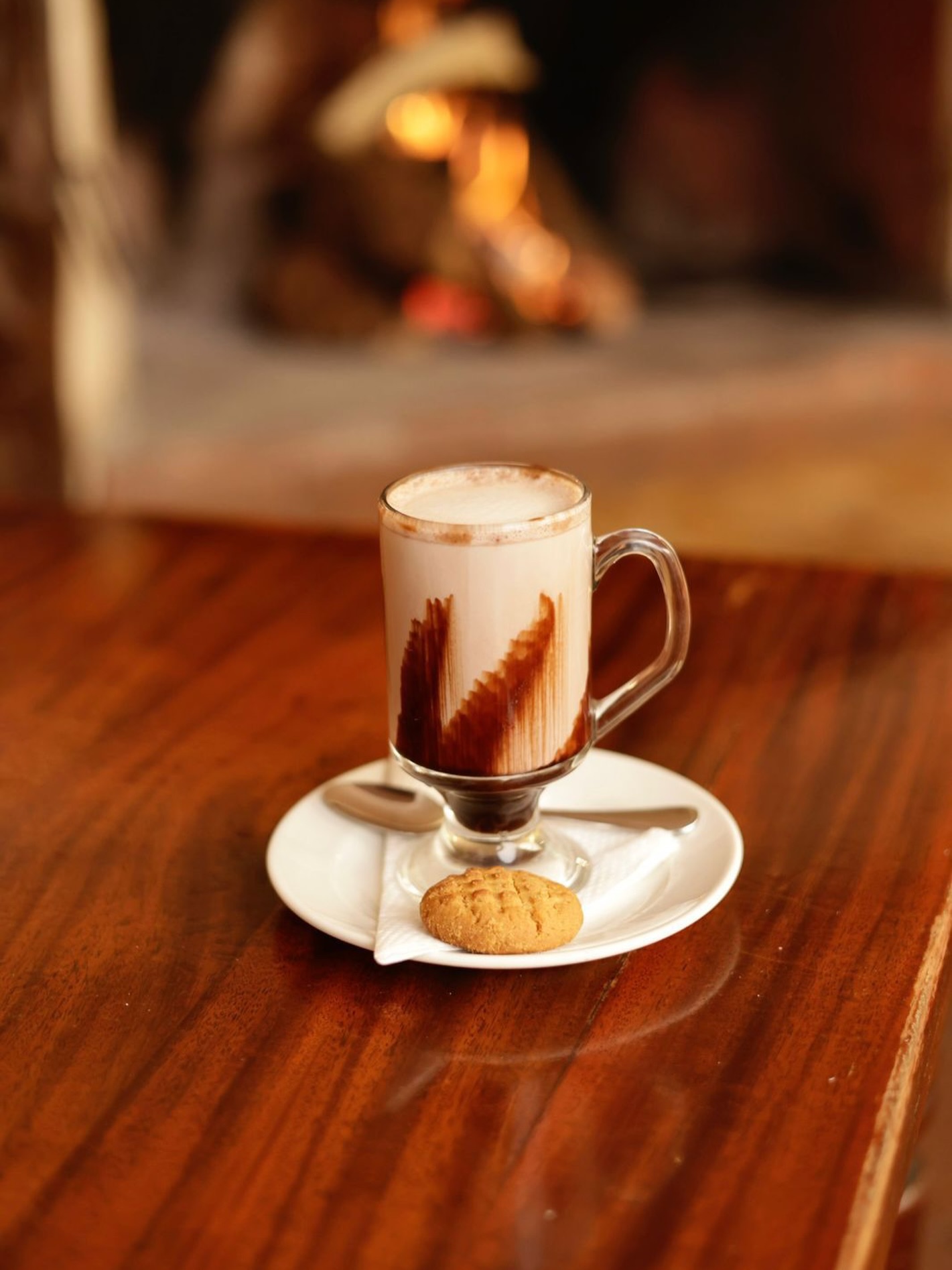 Coffee served beside the fireplace at Talisman
